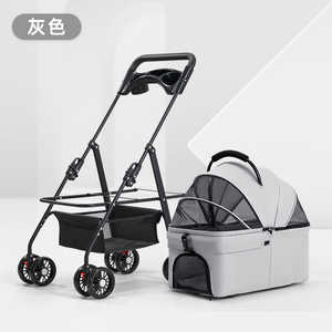 รถเข็นสัตว์เลี้ยงพับได้สีฟ้า 4 ล้อ พร้อมตาข่ายระบายอากาศ กระเป๋าพกพาสำหรับเดินทางสำหรับสุนัข - Product Image 3