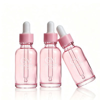 Emballage pour soins de la peau, flacon compte-gouttes en verre transparent rose pour sérum facial et huile essentielle avec bouchons pipettes