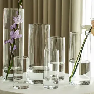 Custom Hoge Cilinder Bloemen Abstracte Glazen Vaas Voor Bruiloft Middenstuk In Glas & Kristallen Vazen Categorie