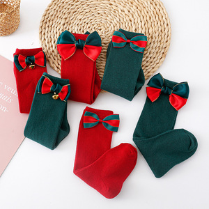 Automne et hiver bébé rouge vert mi Tube chaussettes noeud papillon enfants espagnol nouvel an <span class=keywords><strong>cadeau</strong></span> chaussettes enfants chaussettes de noël - Product Image 6