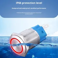 HXSchip Interrupteur à bouton-poussoir métallique 16MM, non verrouillable, à réinitialisation automatique, type pression, démarrage lumineux, étanche IP65, indicateur de puissance 12V 12A
