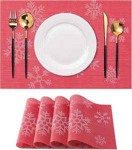 Manteles Individuales Navideños de Vinilo Tejido con Diseño de Copos de Nieve, Lavables y Fáciles de Limpiar, Resistentes al Calor y Antideslizantes para Mesa de Comedor - Product Image 2