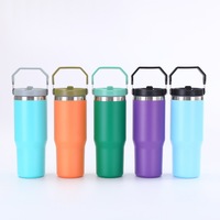 Bouteille d'eau isotherme sous vide en acier inoxydable anti-fuite de 30 oz avec poignée et paille pour voiture et bureau – Vente en gros usine