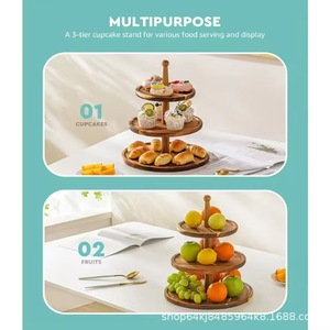 ชั้นวางของไม้เนื้อแข็ง 3 ชั้น ทรงกลม สำหรับวางขนมเค้กในครัว ใช้ในงานเลี้ยงที่บ้าน และจัดเก็บ - Product Image 3