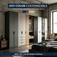 Système de placard intégré moderne sur mesure, portes en verre anthracite mat, tiroirs avec éclairage LED, meubles de chambre à coucher OEM ODM