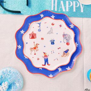 DAMAI Circus Kids Birthday Party Supplies Elephant Horse Clown Blue Red <b>Disposable</b> Party <b>Tableware</b> Paper Napkins Cups Plates - Product Image 5