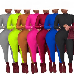 Sexy <strong>Black</strong> Zipper V Neck Jumpsuit Women Long Sleeve Legging Bodycon Rompers Women Jumpsuit Casual Sport Wear Body Slim <strong>Overalls</strong> - Product Image 3