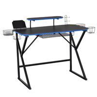 Bureau de jeu gratuit, table de course e-sport, lumières LED RVB, bureau de jeu PC avec porte-gobelet, crochet pour casque