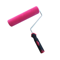 Rouleau de peinture de luxe en fibres de laine d'agneau pour décoration murale, couleur rose, avec poignée en TPR pour la peinture DIY à domicile