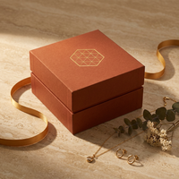 Boîte cadeau en carton rigide avec couvercle et base en terre cuite, emblème hexagonal en feuille d'or, pour bague, collier, boucles d'oreilles, emballage personnalisé