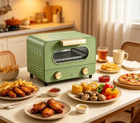 Four grille-pain rétro 12L avec poignée et boutons dorés, boîtier métallique pour griller, cuire et réchauffer