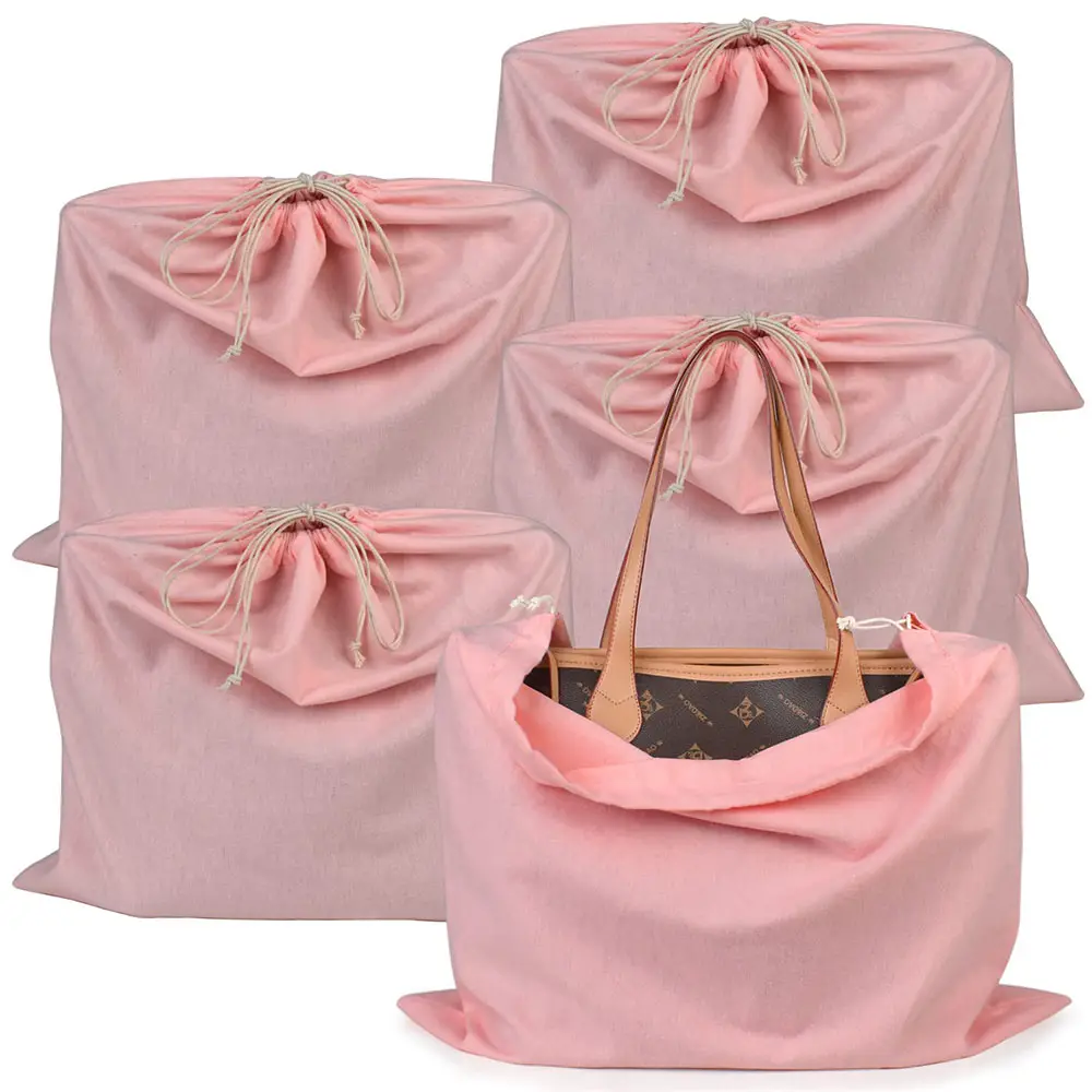 Bolsa rosa con cordón para guardar el logotipo personalizado, bolso de mano de doble cuerda, para zapatos, joyería, peluca, algodón, antipolvo, venta al por mayor