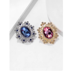 Broche en alliage plaqué rhodium en forme de fleur, avec cristal bleu ovale et strass, accessoires de fête pour femmes - Product Image 4