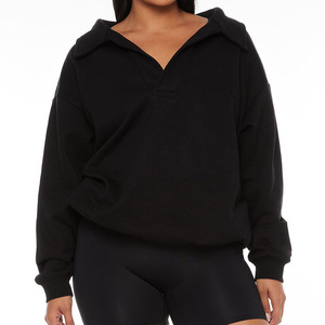 Pakaian wanita 2023, baju hoodie kerah v lengan panjang pakaian olahraga kustom - Product Image 5