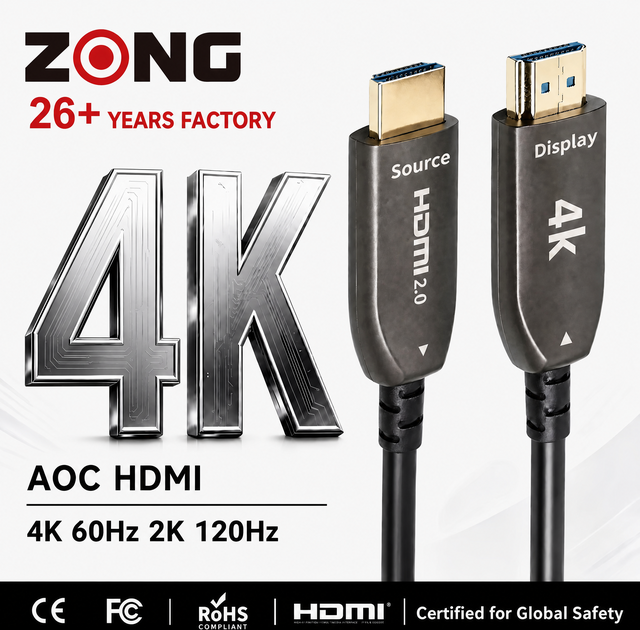 4K HDMI 2.0 Fiber Optic Cable 18Gbps Ultra High Speed 4K 60Hz High Definition Braided Cable Long Distance HDR Supported