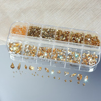 Coffret de 12 compartiments d'accessoires pour nail art : Strass ultra-brillants à fond plat, cristaux en verre pour DIY ongles
