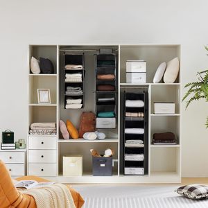 Organisateur de placard suspendu à 5 étagères, noir, en tissu non tissé, pour chambre à coucher, fixation au plafond - Product Image 2