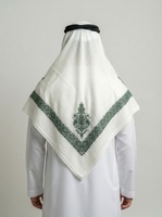 Syal Keffiyeh Arab Pria Putih Hijau Bordir Katun Ghutra Shemagh Penutup Kepala Timur Tengah