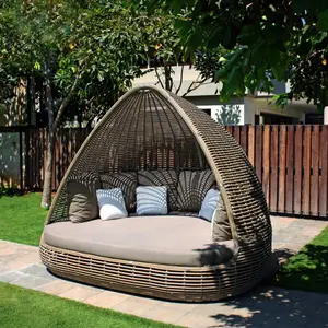 Deri köşe yastık alüminyum açık daybed modern otel açık tik daybed mobilya rattan sedir