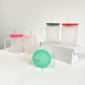 <span class=keywords><strong>Taza</strong></span> de café de vidrio <span class=keywords><strong>sublimable</strong></span> de 17oz con tapa de plástico de color Tazas de café con asa para transferencia de recubrimiento térmico - Product Image 6