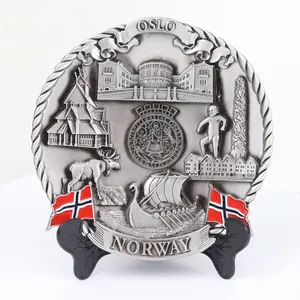 Fabrik Custom Design Antike versilberte Plakette City Country 3D Metall Norwegen Souvenir Platte