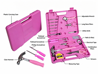 Kit d'outils à main rose complet, ensemble élégant d'entretien domestique pour débutants, cadeau idéal, ensemble d'outils pour femmes, essentiels pour appartement
