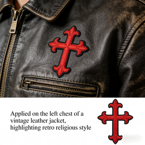 Patch décoratif thermocollant brodé, motif <span class=keywords><strong>croix</strong></span> rouge Santiago et <span class=keywords><strong>croix</strong></span> florale vintage, écologique, avec lettres anglaises, pour veste et sac <span class=keywords><strong>à</strong></span> dos - Product Image 4