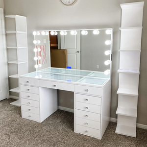 <strong>White</strong> Modern Vanity <strong>Table</strong> with LED Hollywood Mirror Drawers, Makeup Desk with Charging Station for <strong>Small</strong> Bedroom - Product Image 1