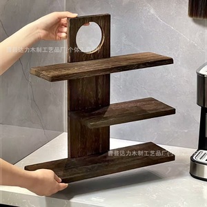 Solid Wood Storage Rack 4 Layers Durable <b>Desktop</b> Tea Set Organizer Display <b>Shelf</b> Rectangle Standing Type - Product Image 1