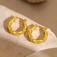 Brillant 18k Plaqué Or Bijoux Boucles D'oreilles Minimaliste Femmes En Acier Inoxydable Géométrique Cercle Boucles D'oreilles Bijoux Accessoires
