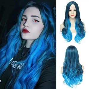 <span class=keywords><strong>Pelucas</strong></span> Largas con Ondas Profundas para <span class=keywords><strong>Mujer</strong></span>, Stock de Fábrica, para Fiestas, Cosplay, Uso Diario <span class=keywords><strong>Pelucas</strong></span> de malla de seda sintética de alta temperatura con raya central, multicolor, 180% de densidad - Product Image 5