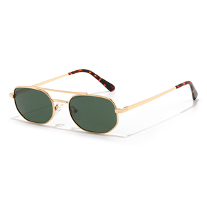 Pilot Sunglasses Rectangle Full Rim Gold Frame Green Lens UV400 Protection Unisex Adult - Product Image 1