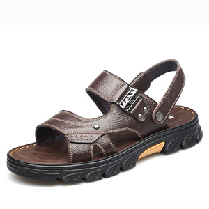 Men's Cowhide Sandals T-Strap Thick Sole Anti-Slip Beach Shoes Brown Youth Size 40-45 - Product Image 5