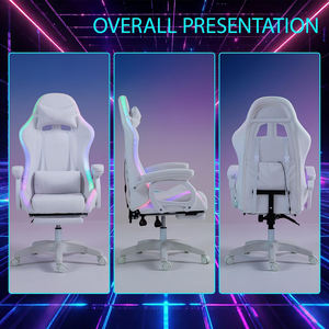 <span class=keywords><strong>Silla</strong></span> Giratoria Blanca de Alta Calidad, <span class=keywords><strong>Silla</strong></span> de Juego Multifuncional con Luces LED RGB, <span class=keywords><strong>Silla</strong></span> Ergonómica para Videojuegos con Reposapiés - Product Image 3