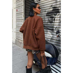 เสื้อแจ็คเก็ตโซเบ้ ฟลีซ บอมเบอร์สำหรับผู้หญิง สีน้ำตาล ผ้าโพลีเอสเตอร์บุใยสังเคราะห์ แขนยาว เสื้อคลุมกันหนาวสำหรับฤดูหนาว - Product Image 6