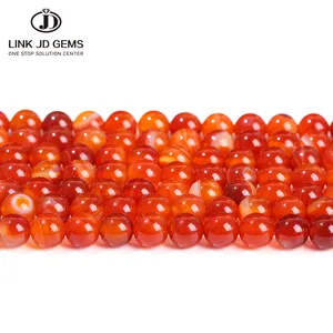 JD venta al por mayor 4 6 8 10 12MM piedra Natural teñida Color rojo encaje rayas ágata redondo suelto espaciador cuentas para la fabricación de joyas