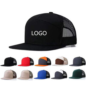 Custom Embroidered Logo <b>Men</b> Blank Gorras Sport <b>Cap</b> 7 Panel <b>Flat</b> Brim Unisex Fashion Hip Hop Snapback Mesh Hat <b>Caps</b> - Product Image 1