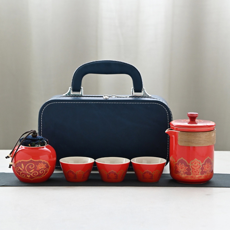 Blue leather bag [red porcelain]