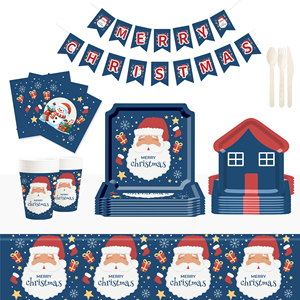 DAMAI Happy Christmas Santa Printing Tableware Set Disposable Paper Plates Cups Napkins for Christmas Decoration Party Supplies - Product Image 1