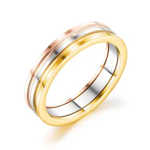 B70159 OUXI Hiphop Tricolor Circle Stainless steel Gold plated Rings Fashion Jewelry Rings women
