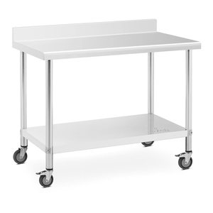 Round Tube Frame Double Tier Kitchen <b>Work</b> <b>Table</b> Mobile Commercial Food Prep <b>Table</b> with Brake Casters for Restaurant Canteen - Product Image 3