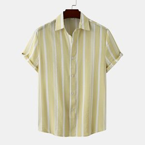 Chemise d'été pour <span class=keywords><strong>homme</strong></span> de haute qualité 2025, nouvelle chemise de plage en coton pour <span class=keywords><strong>homme</strong></span>, chemise décontractée à rayures imprimées à manches courtes respirante - Product Image 5