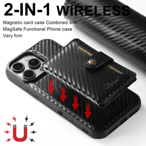 Custodia per telefono in fibra di carbonio per <span class=keywords><strong>iPhone</strong></span> 16 <span class=keywords><strong>Pro</strong></span> Max 2 in 1 portafoglio magnetico custodia protettiva magnetica <span class=keywords><strong>nera</strong></span> - Product Image 5