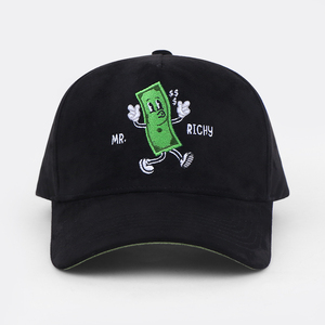 Gorra de Béisbol de Gamuza de 5 Paneles con Logotipo Personalizado, Visera de Dos Tonos, Gorras de Béisbol de Alta Calidad con Bordado 3D Personalizado, Color Negro, Fábrica BSCI - Product Image 1