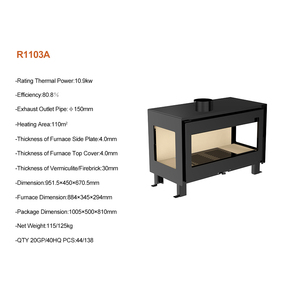 NUEVA LLEGADA R1103A 10.9KW Diseño Simple moderno Estufa de <span class=keywords><strong>leña</strong></span> para interiores <span class=keywords><strong>Chimenea</strong></span> Estufa de <span class=keywords><strong>leña</strong></span> con 3 vidrios laterales - Product Image 3