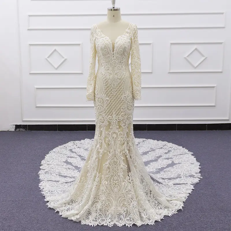 Estenb sj284 vestidos de noiva, vestido de noiva com decote em v, sereia, 2019 real, para casamento, tamanho grande