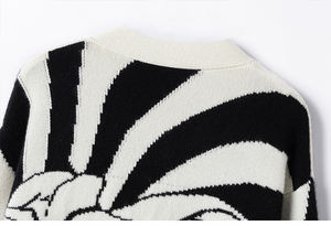 Produttore di maglieria personalizzata europa Trendy da donna con scollo a V a maniche lunghe zebrate a righe maglione <span class=keywords><strong>Cardigan</strong></span> lungo - Product Image 3