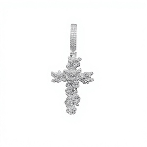 Silver Plated Lab grown Design <b>Cross</b> Pendant With luxury quality pendants Hip hop Style Unisex <b>Charm</b> Jewelry pendants - Product Image 1