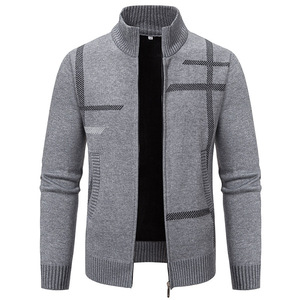 Autumn Winter Unisex Eco-Friendly Windproof Slim Fit Woolen Knit <strong>Mandarin</strong> <strong>Collar</strong> Thick Warm Casual <strong>Jacket</strong> with Zipper Closure - Product Image 3