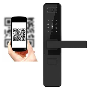 Hotel Sekolah Sistem Kunci Pintu Kayu Tanpa Kunci Digital Wifi Elektronik Kode QR Smart Door Lock